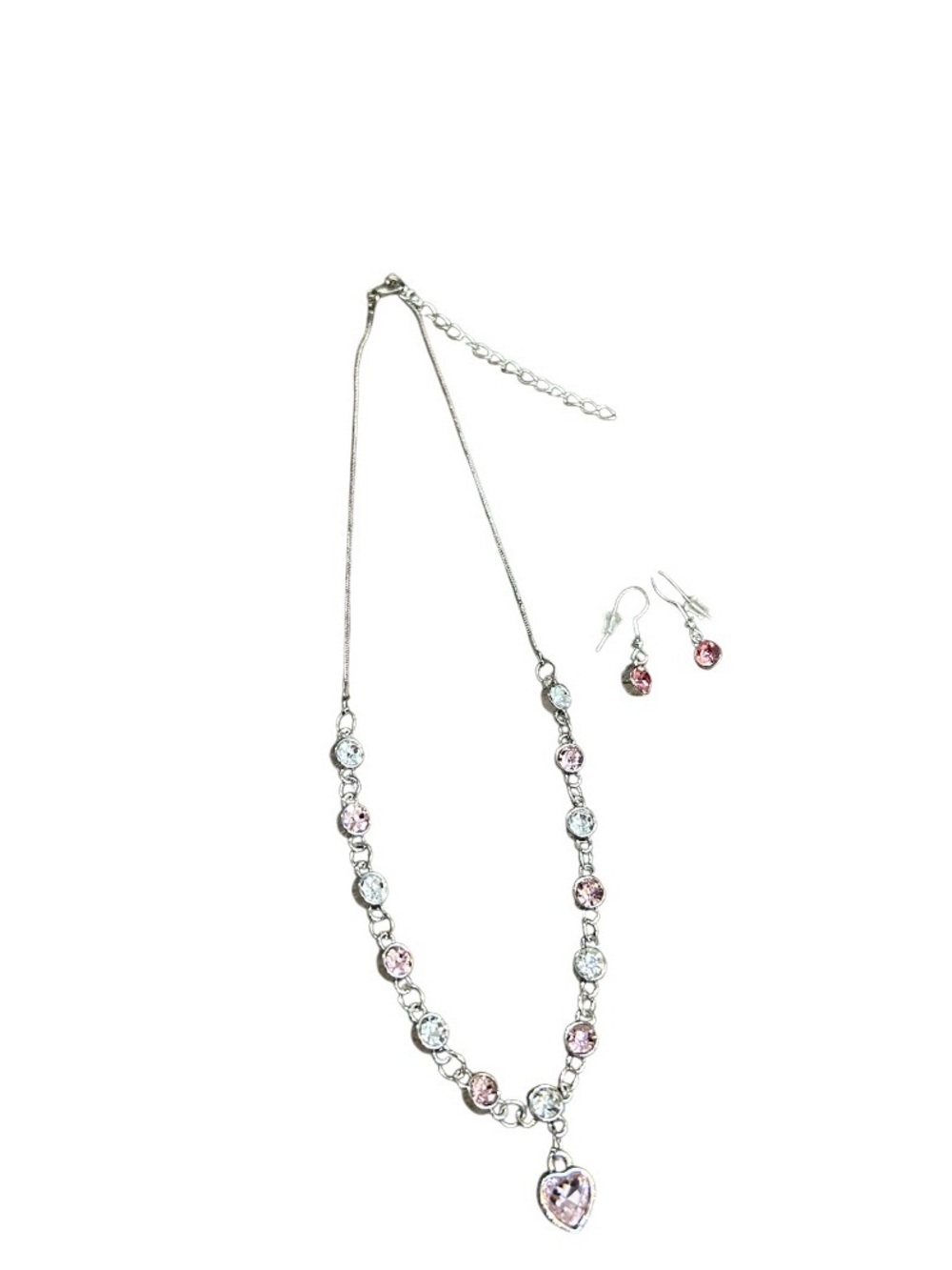 Fashion Jewelry Silver-tone Necklace with Pink and Clear Crystals